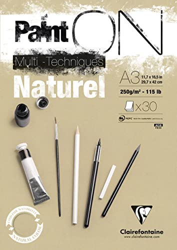 Clairefontaine 96541C - Malblock / Zeichenblock PaintON 30 Blatt, A3 29.7 x 42 cm 250g, Sand, 1 Stück