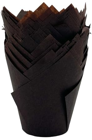 Scrumptious! 50PC Greaseproof Paper Muffin Tulip Cases for Baking - Chocolate Brown - Great for Wedding Birthday and Anniversary Party Cakes and Bakes