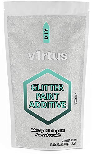 v1rtus Glitter Paint Additive - White Iridescent | Metallic Flakes for Adding Sparkle to Paints & Wood Varnish | Add to Emulsion, Acrylic & Latex for Indoor Sparkly Walls | 100 g