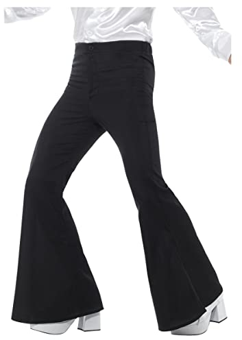 Smiffys Men's 1960s Groovy Black Flared Trousers, Retro Hippie Costume, Vintage Fancy Dress for Adults, 60s Themed Party Outfit, Halloween & Carnival Dress Up