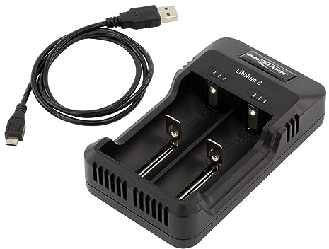 ANSMANN Akku Ladegerät mit LED für 1-2 NiMH Akkus AAA AA & Li-Ion 3,6V/3,7V 18650 18500 18350 26650 22650 17670 17500 16340 14500 10440 Ladestation