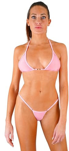 my sexy bikini - Mini Maillot de Bain String Femme Transparent en Fine Tulle - Palm Beach Rose (Bas: 40/42 | Haut: 2)