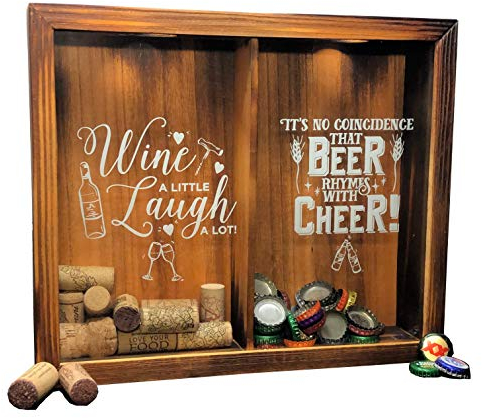 Napa Gift Store Schattenbox für Weinkork und Bierdeckel, Wandmontage oder freistehend, rustikales gebeiztes Holz, 28 x 33 cm