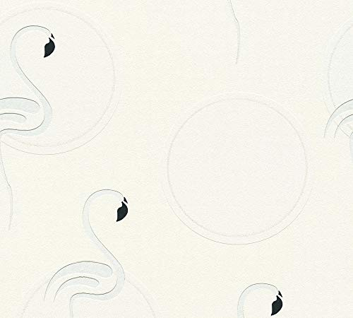 A.S. Création Non-Woven Wallpaper with Glitter Boys & Girls 6 Wallpaper with Flamingos 10.05 m x 0.53 m Metallic Black White Made in Germany 369981 36998-1