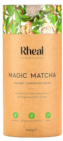 Rheal Magic Matcha 120g | 60 Servings | Contains Lion's Mane Mushroom & Ashwagandha | Supports Wellness Through Brain-Loving Superfoods | 100% Organic & Gluten Free | Plant Based | Certified B Corp