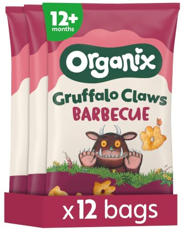 Organix Barbeque Gruffalo Claws Corn Puffs Multipack, 3 x (4 x 15 g Bags) | Organic Snack for Toddlers, for 10+ Months, Vegetarian & Vegan Friendly, Gluten Free, No Artificial Colours or Flavours