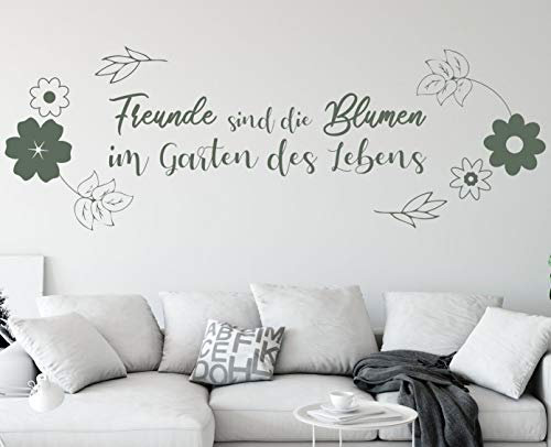 tjapalo® a307 Wandtattoo Wohnzimmer spruch Zitate Wandaufkleber Wandtattoo Freunde sind die Blumen im Garten des Lebens, Farbe: Weiß, Größe: B100xH34cm