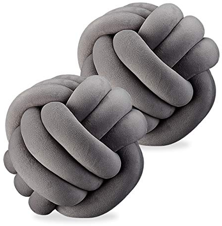 Relaxdays 2 x Knotenkissen, geknotetes Kissen für Sofa und Bett, dekorativ, skandinavisch, Zierkissen Knoten, Ø 25 cm, dunkelgrau