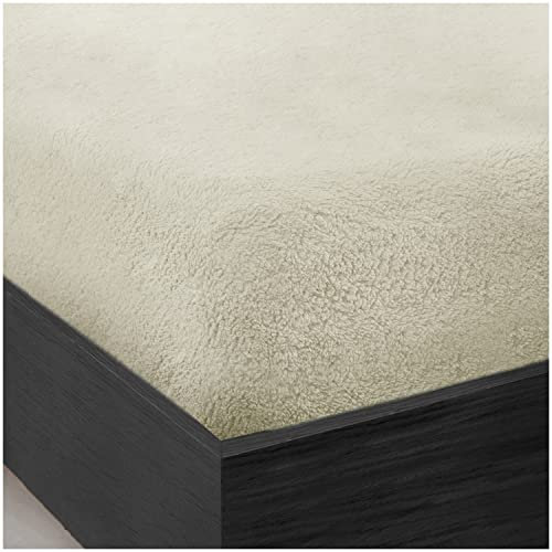 GC GAVENO CAVAILIA Lenzuolo con angoli per letto singolo, in pile, tinta unita, caldo, morbido, soffice, color crema