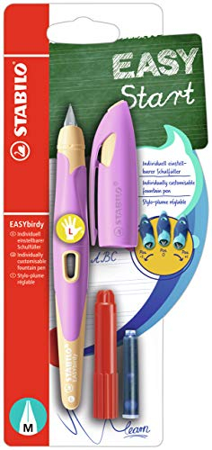 STABILO - Schulfüller ergonomisch für Linkshänder mit Standard-Feder M - EASYbirdy Pastel Edition in soft pink/apricot - inklusive Patrone und Einstellwerkzeug