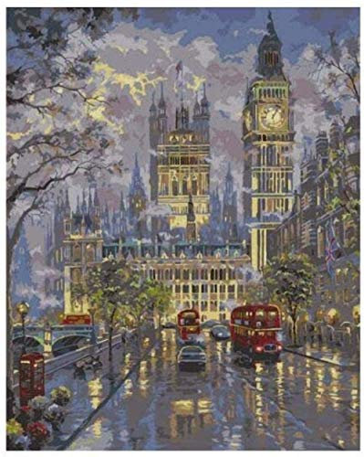 Kreuzstich Stickpackung Stickbild Stickvorlage Vorgedruckt Stickset-London Street und Big Ben-40X50Cm DIY Handarbeit Vorgedruckt Sticken Kreativität Home Decor 11CT (Vorgedruckte Leinwand)