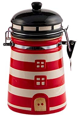 Buddel-Bini Versand Vorratsdose Leuchtturm klein rot weiß Keramik Kaffeedose Dose Vorratsbehälter