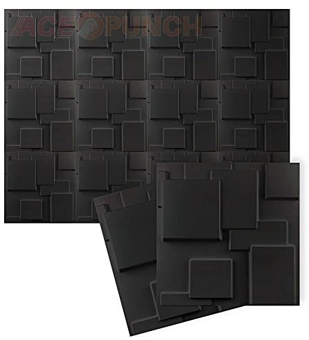 Acepunch New 12 Pièces Noir 30CM X 30CM Panneaux muraux PVC Étanche 3D texturés en PVC de conception de nuage pour le bureau à la maison ou la décoration intérieure de studio AP1212