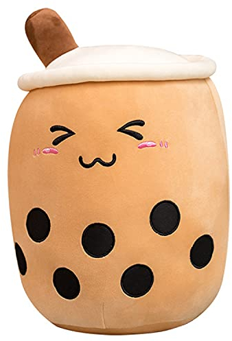 Kekeso Boba Stofftier Plüschkissen Weiches lebensechtes Bubble Pearl Milk Tea Kuschelkissen Cartoon Plüsch Rückenkissen Geschenk Spielzeug (Brown-Small Eyes, 50cm/19.68inch)