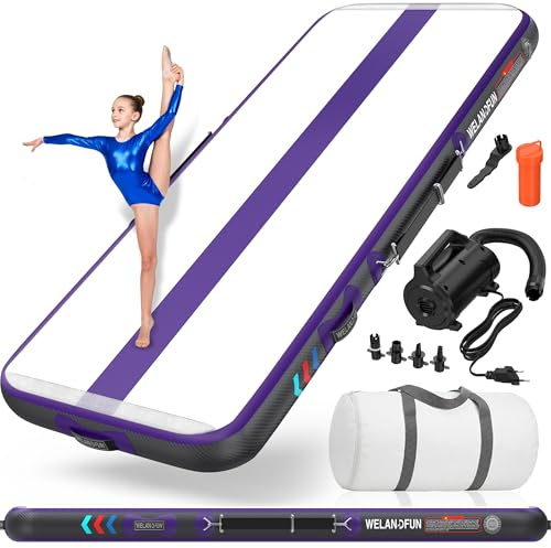 WELANDFUN Air Matte Track Turnmatte Aufblasbar 15 / 20cm mit Luftpumpe, 3/4 / 5 / 6m Gymnastikmatte Tumbling Matten, Trainingsmatte für Yoga/Zuhause/Taumel/Turnhalle/Ausbildung/Cheerleading
