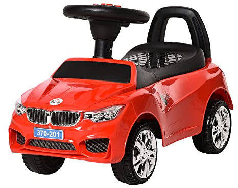 HOMCOM Coche Correpasillos para Niños de 18-36 Meses Andador Correpasillos con Faros Música Bocina Volante Espacio de Almacenaje y Asa para Empujar 63,5x28x36 cm Rojo