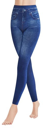 Libella Leggings Damen Jeansoptik Hohe Taillen Leggings mit Bund Mode Shaping Leggins Dehnbar Formende Treggings Streetwear Hosen 4162J L/XL