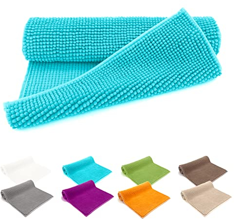 heimtexland ® Badvorleger Chenille Super Flauschig Saugstark Badteppich Badematte Ökotex Typ771 Aqua 50 x 80 cm