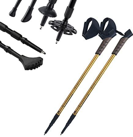 Bastones telescópicos de aluminio, incluye 12 accesorios, color dorado