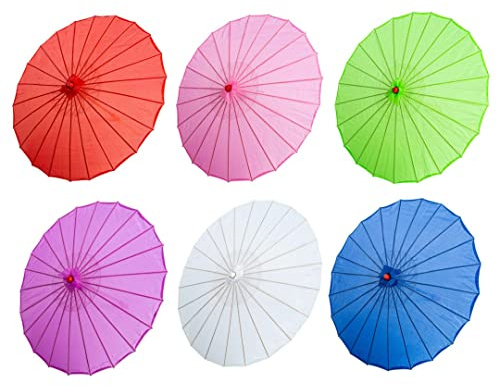 THY COLLECTIBLES Set of 6 33 Japanese Chinese Umbrella Parasol for Wedding Parties, Photography, Costumes, Cosplay, Decoration - 6 Assorted Colors