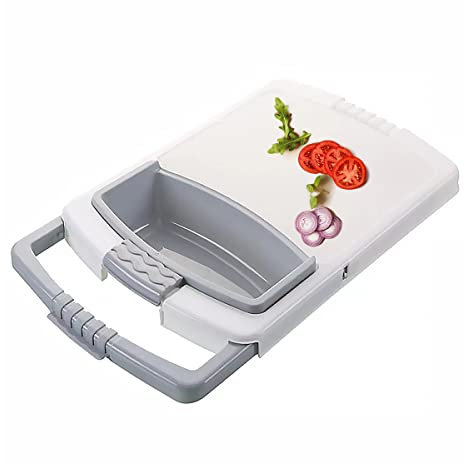 RUILOGOD 3 in 1 Kitchen Multifunction Sink Strainer Plastic Cutting Board Storage Basket, Over the Sink Chopping Board with Containers Retractable Drain Basket for Cutting Washing Draining Storaging