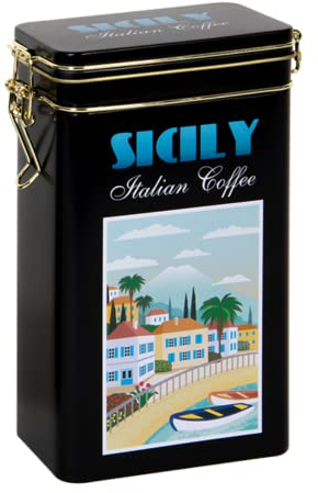 SICILIAN HOLIDAY - Rectangular Coffee Tin/Caddy/Kitchen Canister - hermetically Sealed - Black/Multi-coloured - 500 g (coffee not included)