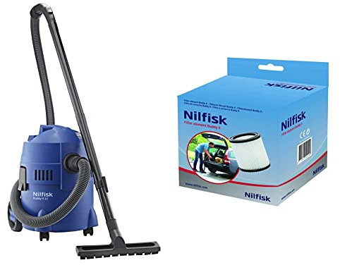 Nilfisk Buddy ll 12 UK Wet and Dry Vacuum Cleaner – Indoor & Outdoor Cleaning – 12 Litre Capacity with 1200 W Input Power (Blue) & Alto 81943047 Filter Kit - Blue