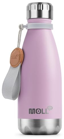 Mollcity Small Water Bottle for Kids-12 oz Stainless Steel Insulated Water Bottle for Back to School-Double Wall Vacuum Travel Flask for Girls, Leak Proof & BPA Free (Purple Pink)