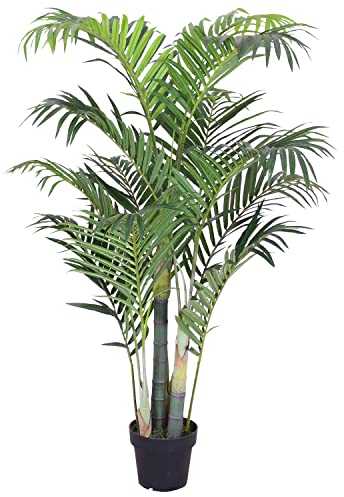 Decovego Künstliche Palme groß Kunstpalme Kunstpflanze Palme künstlich wie echt Plastikpflanze Arekapalme 135 cm hoch Balkon Dekoration Deko