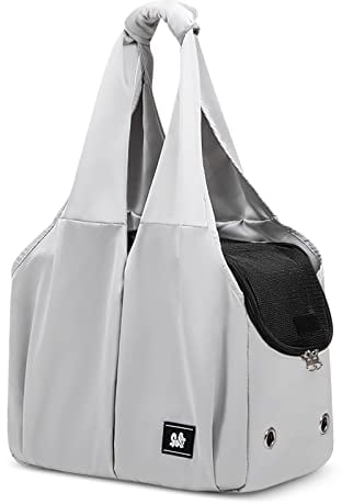 ALLSOPETS Hundetasche für Kleine Hunde Leichte Hund Tragetasche Haustiertasche Atmungsaktiv Bequem Katzentragetasche mit Leinenhaken für Reisen Outdoor Camping (Silbergrau)