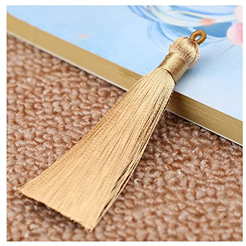 SHTGOI 10 Stück 8 cm Quasten Handgemachte Troddel Anhänger Fransen mit Ice Silky Kordel Schlaufen Floss Lesezeichen Quasten Tassel für Schmuck Souvenir DIY Kleidung Handwerk Zubehör Khaki