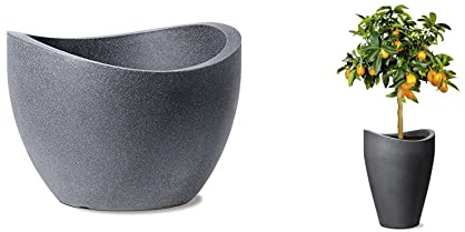 Scheurich Wave Globe High, Hochgefäß aus Kunststoff & Wave Globe, Pflanzgefäß aus Kunststoff, Schwarz-Granit, 30 cm Durchmesser, 22 cm hoch, 19 l Vol.