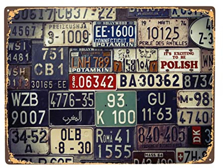 Car Plate Numbers Tin Sign Vintage Plaque Metal Poster Wall Decor for Home Kitchen Garage Bar Pub Art Decor Wall Poster Gift 8X12 Inches