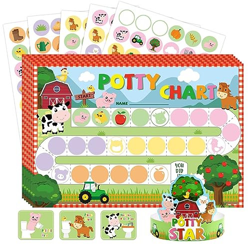 WERNNSAI Potty Training Chart - Farm Toilet Training Reward Chart with 270 Potty Training Stickers Crown Pink Sticker Chart for Boys Toddler Kids Potty Training for Birthday Gift