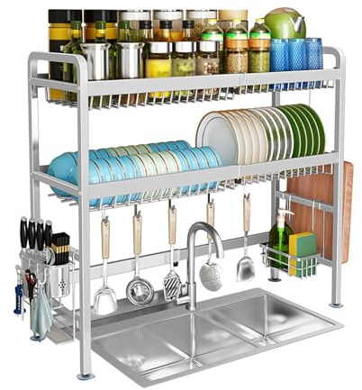 GAJUST Estante De Secado De Platos De Acero Inoxidable, Escurridor De Platos Extensible De Gran Capacidad, Escurridor Platos Compacto