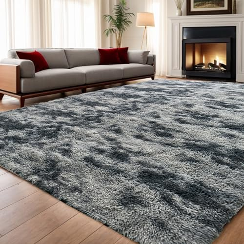 ISMOL Weicher Flauschiger Zottelteppich Wohnzimmer Schlafzimmer Flächenteppich Waschbarer Rutschfester Teppich Im Freien Flur Moderner Dekorativer Teppich(dunkelgrau, 120x180cm)