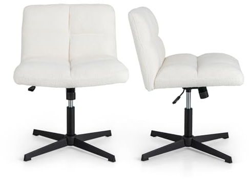 GIANTEX Bürostuhl höhenverstellbar mit Wippfunktion, Schreibtischstuhl Ergonomisch, Schminktisch Stuhl Lammfell Imitat mit weicher Polsterung, Computerstuhl mit 64x48cm großem Sitz & gekreuzten Beinen