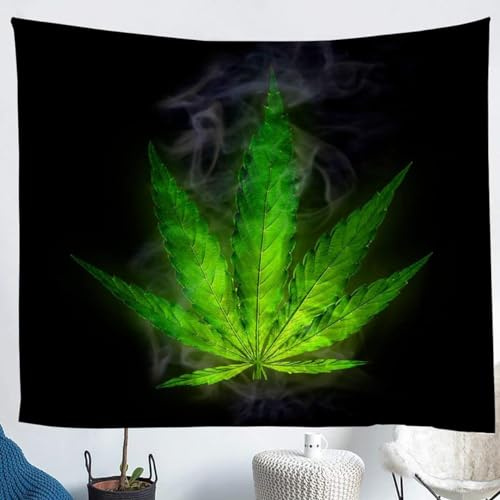 Tizhweqo Wandteppich 3D Grünes Hanfblatt, Wandbehang Schwarz, Wandtuch Grünes Hanfblatt Tapisserie Tapestry für Schlafzimmer Wohnzimmer Wohnheim Deko 180x230 cm X1146