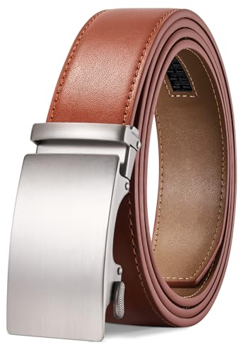 LAKIDAY Gürtel Herren, Braun Ratsche Automatikschließe Gürtel für Herren Business Anzug, Ledergürtel, 35mm Gürtel, Größe Einstellbar 11-Braun-135