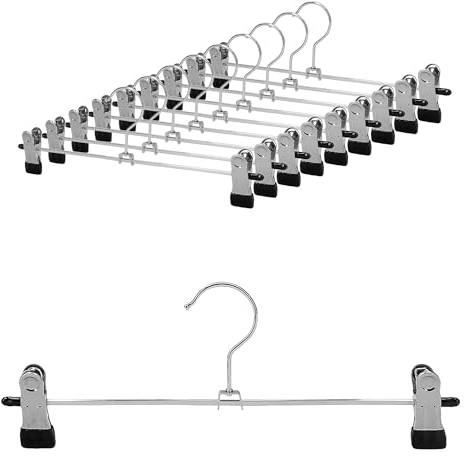 VonBueren 10 x Hosenbügel/Rockbügel mit Klammern | 40 cm platzsparend | Kleiderbügel mit Clips für Hosen und Röcke | Clip Klemmbügel aus Metall