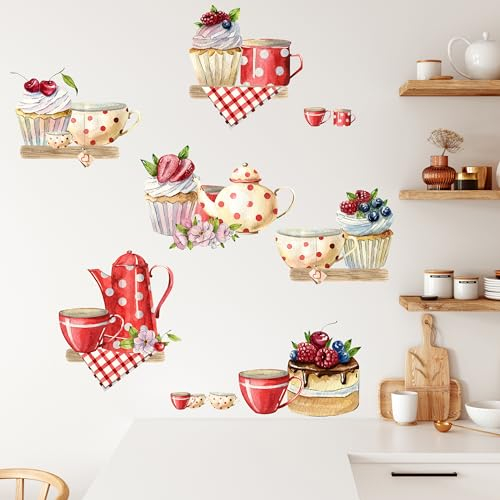 GRAZDesign Wandtattoo Kinderzimmer Kinderküche, Folie für Küche Mädchen, Backen Set Rot Weiß, Wanddekoration, als Set 57x57cm