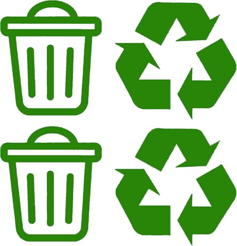 Pack of 4 Bin and Recycle Decals Waterproof Bin Decoration 2 of Each Design - Wheelie Bin Stickers - Kitchen Wall Art - Office Pub Cafe Recycling Labels (Green, Small)
