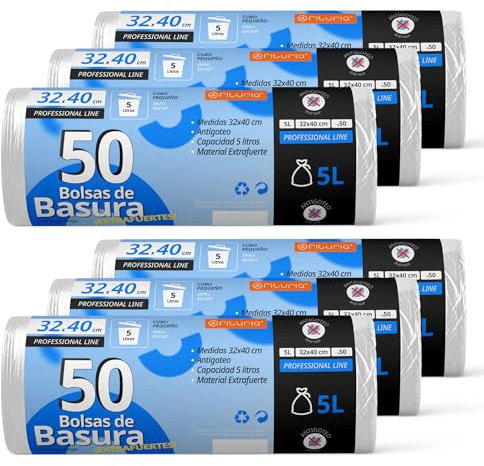 Sacs Poubelle, Sac Poubelle Résistant pour Poubelles de 5L, Antigoutte, Idéal pour Poubelle Salle de Bain, Bureau ou Cuisine, Convient à Tous Types de Déchets, 32x40 cm - Ofituria (300 sacs, 5L)