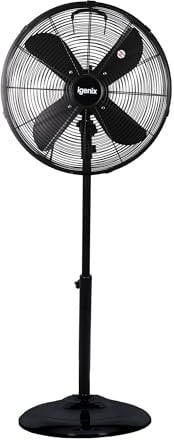 Igenix DF1660 16” Retro Black Pedestal Fan – 3 Speed Settings, Quiet, Oscillating, Cooling, Adjustable Height – Ideal for Home & Office – All-Metal Design