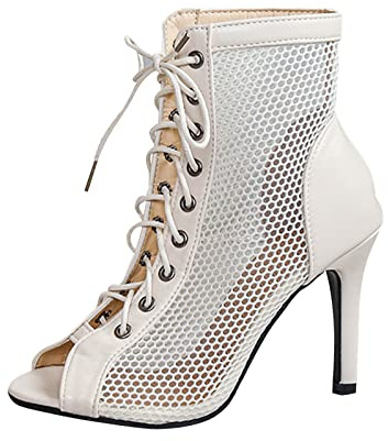 Heels Dance Class Bootie Sandalen, High Heels Pumps Sexy Schwarz Mesh Stiletto High Heels Schnüren Sandalen mit Fischmaul Tanzschuhe Mode Sandaletten Pole Dance Schuhe High Heels Stiefeletten