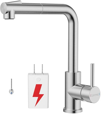 DAYONE Niederdruck Wasserhahn Küche Ausziehbar, Niederdruck Armatur Küche Ausziehbar 3 Anschlüsse, 2 Strahlarten 360° Drehbar Spültischarmatur L-Förm, Ausziehbar Küche Mischbatterie für Boiler