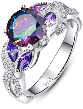 Yaresul 925 Silber Ringe für Damen 3,6ct Frauen Regenbogen Topas Geburtsstein Ring Zirkonia Versprechen Verlobungsringe für Mutter und Oma Größe 57(18.1)