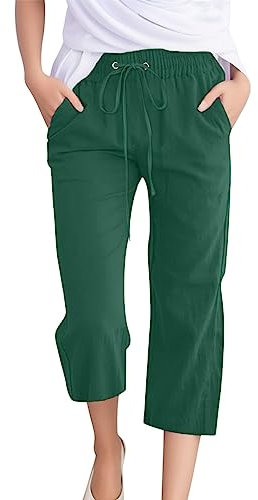 Sommerhose Damen Leicht 7/8 Lockere Freizeithose Weite Hose Sommer Fashion Bequeme Mit Taschen Lockerem Blumendruck Stoffhose Elegant Luftige Leinenhose Stretch Leichte Einfarbig Strandhose