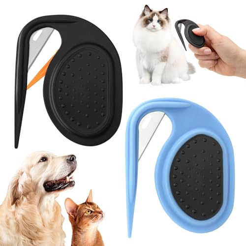 2 PCS Coupe Noeud Chat, Brosse pour Chien à Poils Longs Peigne D'épilation de Massage Multifonctionnel pour éliminer les Poils Emmêlés et Lâches (bleu + noir)