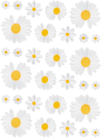 Zeayebsr 30PCS Parches para Ropa Termoadhesivos para Planchar con Flores de Margaritas Chaquetas Cosidas Bolsos Vaqueros Manualidades Parche Ropa Decorativos DIY Niños Pegatinas Ropa Termoadhesivos